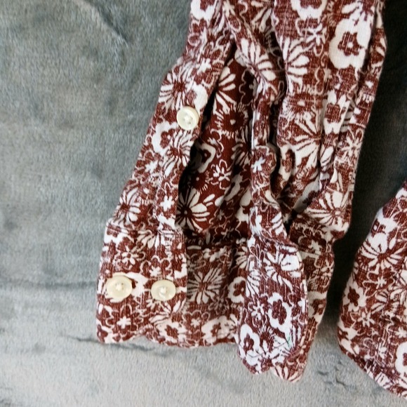 Tasso Elba Shirt Mens 2XL Brown White Floral Print Linen Button Up Long Sleeve - Picture 5 of 7